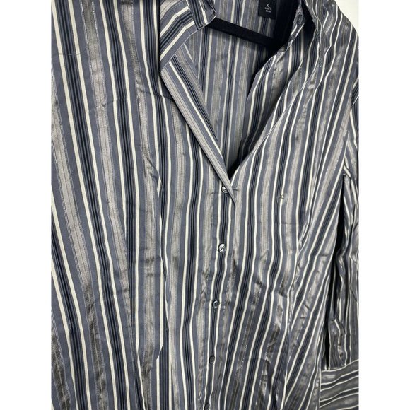 New York & Company Blouse Size XL NEW Women's Button Down Stripped Silver Shirt - Picture 4 of 4